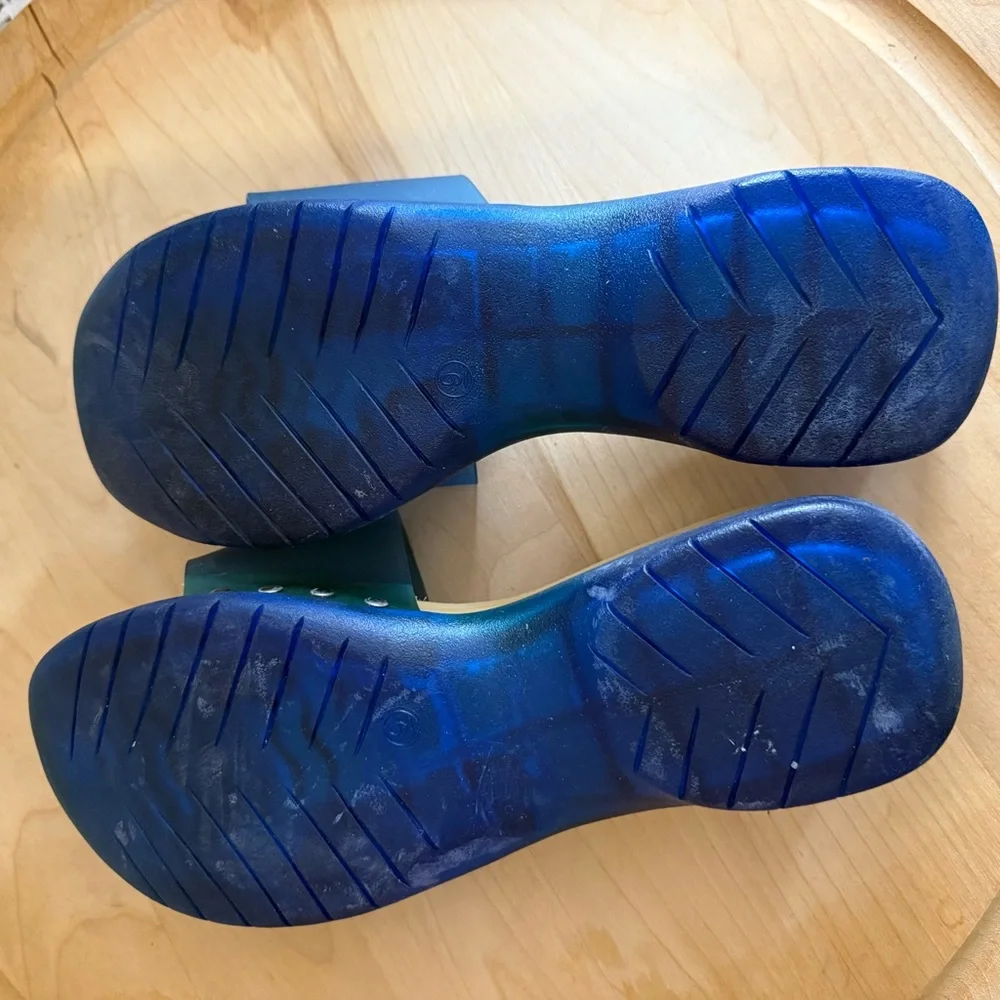 Y2K Soho blue clear faux wood wedge chunky sandal slides Size US 9. - Picture 5 of 5